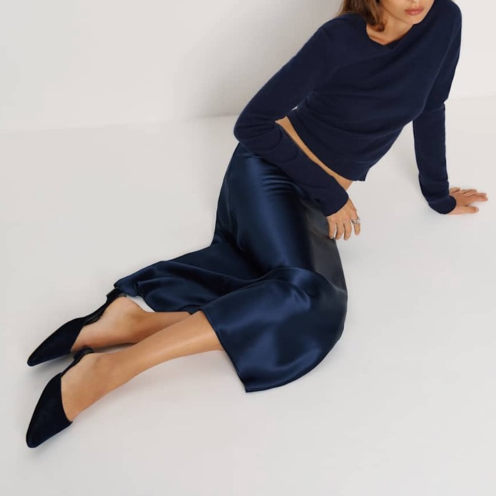 Reformation Layla Silk Skirt Midnight